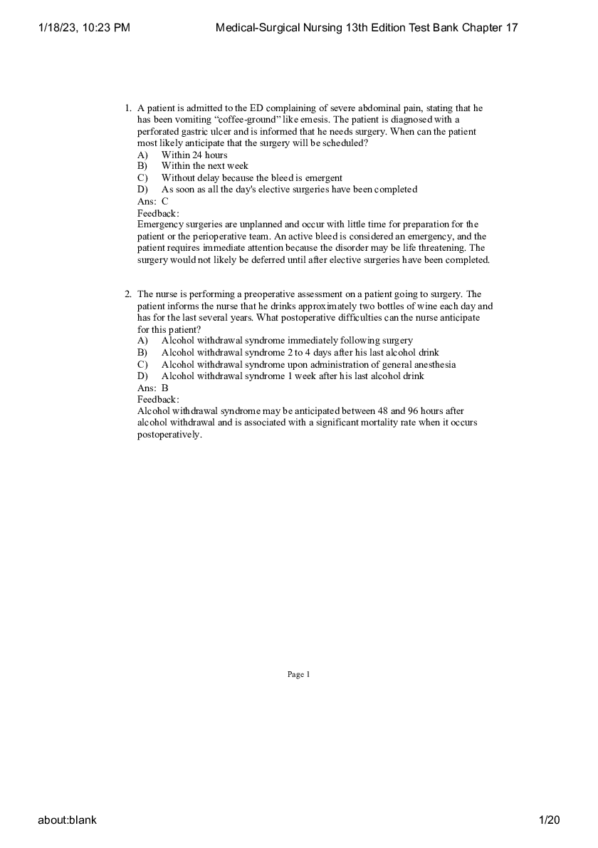 Preview image for Medical-Surgical Nursing 13th Edition Test Bank Chapter 17